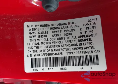 2017 Honda Civic Ex from USA, damaged, VIN 2HGFC2F76HH546425